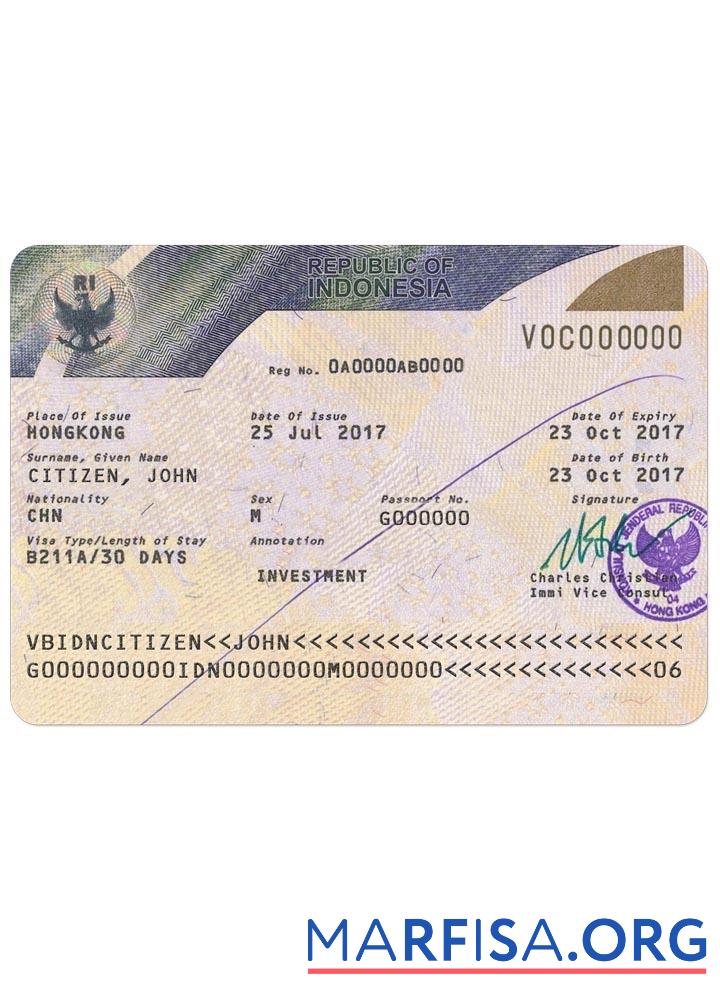 Printable Indonesia visa version 2 template
